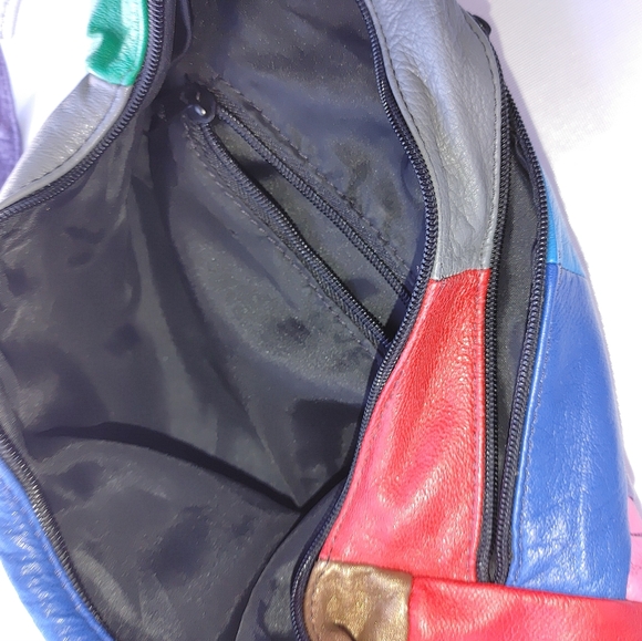 Vintage kid leather multicolored patchwork crossbody bag - Picture 3 of 5